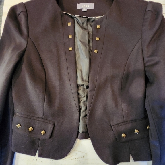Cass Black Knit Blazer With Metal Studs Detail Size Small - Picture 4 of 8